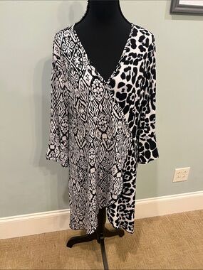 Cato Black & White Mixed Print Asymmetrical Wrap Dress